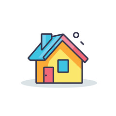 Flat vector icon a charming house with a vibrant blue roof and a welcoming red door