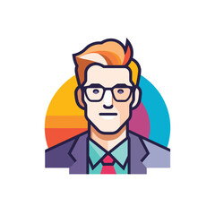 Flat vector icon a stylish man in glasses and suit, vector icon in a flat design