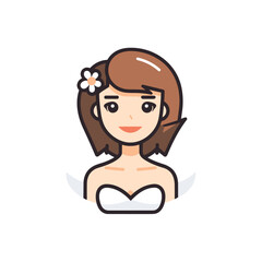 Flat vector icon a woman with a flower in her hair in a simple and minimalist style