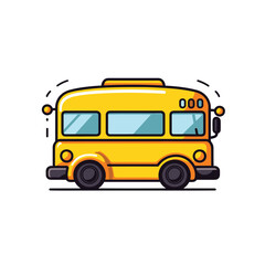 Flat vector icon a yellow school bus driving down a street