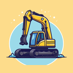 Flat vector icon a yellow and black bulldozer on a yellow background