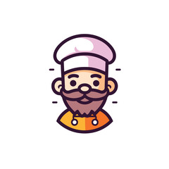 Flat vector icon a bearded chef wearing a traditional hat, creating culinary delights in the kitchen