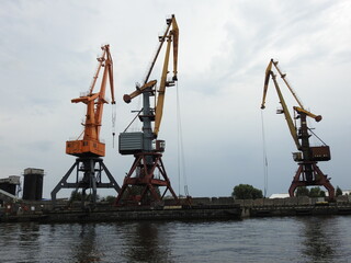 cranes in the port of kaliningrad, russia