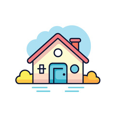 Fototapeta premium Flat vector icon a house with a vibrant red roof and a charming blue door