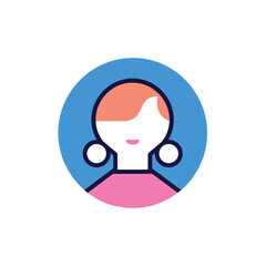 Vector flat icon of a minimalist vector icon of a woman face in a blue circle