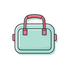 Vector flat icon of a minimalist vector icon of a green bag with a red handle on a clean white background