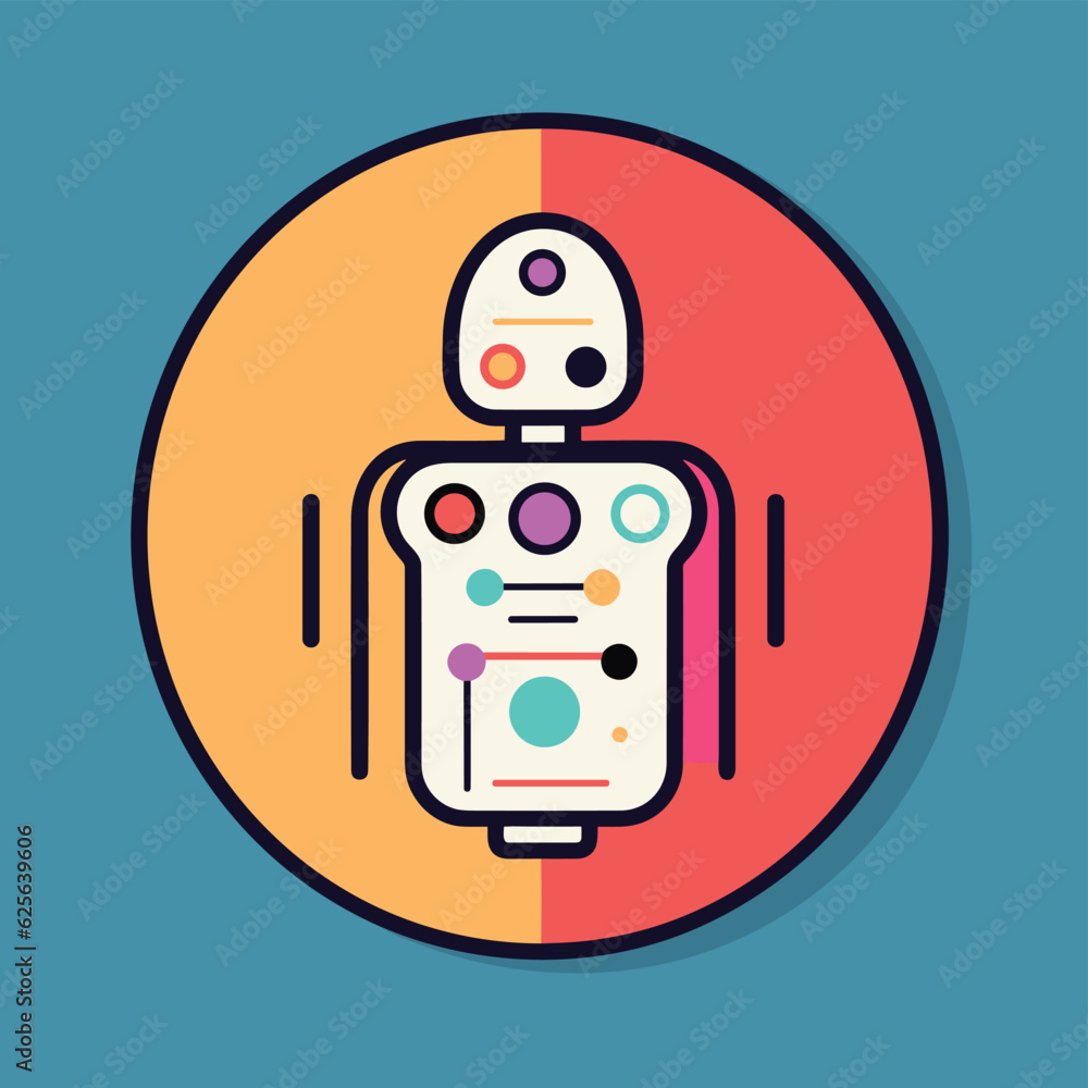 Poster vector flat icon of a flat vector icon of a robot standing in a circle