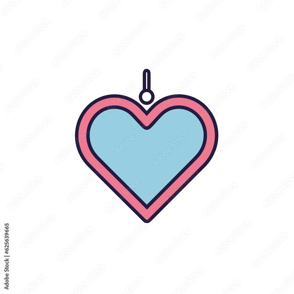 Poster vector flat icon of a colorful heart shaped icon hanging on a string in a vector flat design