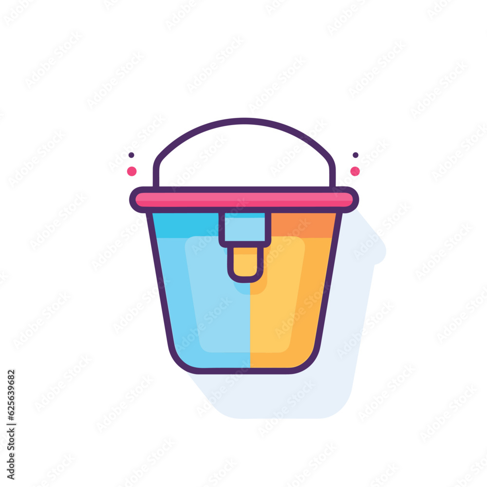 Poster vector flat icon of a colorful bucket with a handle on a white background
