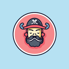 Vector flat icon of a bearded man wearing a pirate hat, a vector flat icon