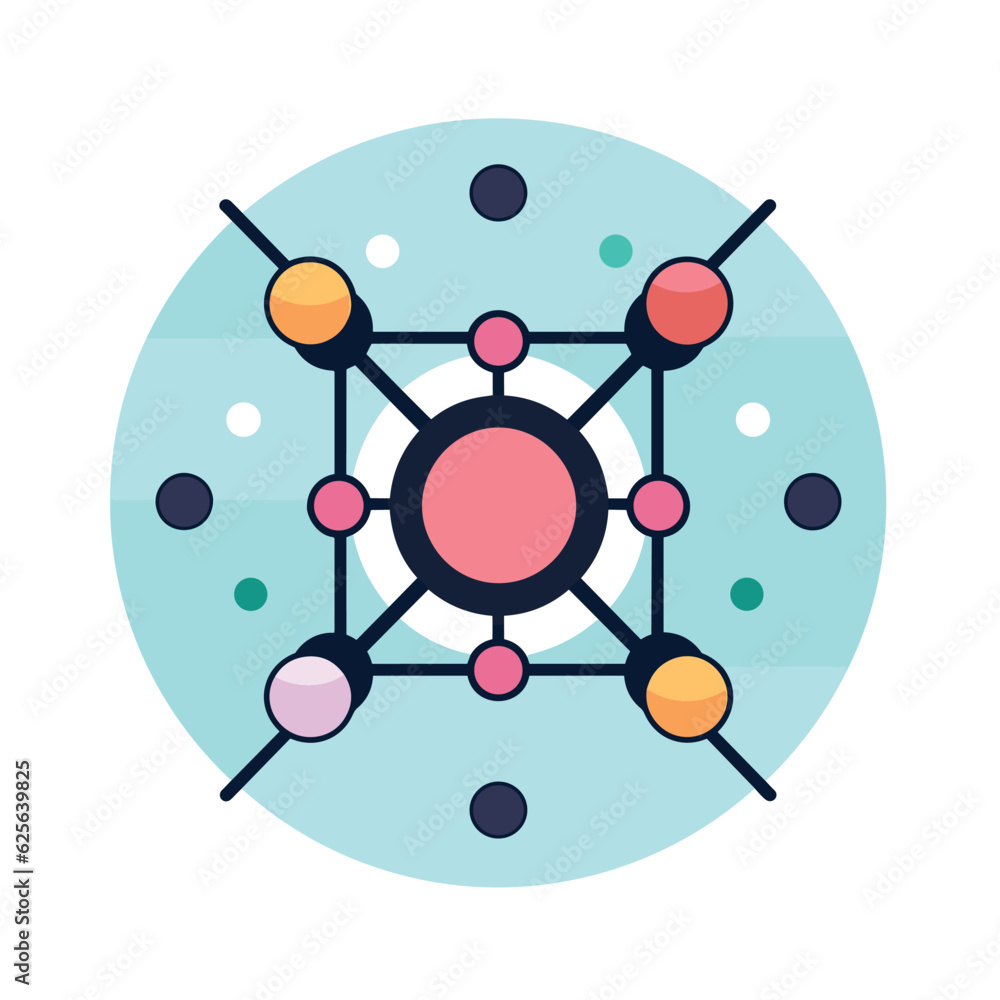 Poster vector flat icon of a vector flat icon with a circle and dots surrounding it