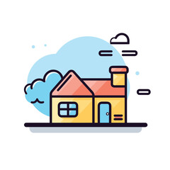 Vector flat icon of a house with a chimney and clouds in a minimalist style