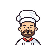 Vector flat icon of a bearded chef wearing a traditional hat in a vector flat icon