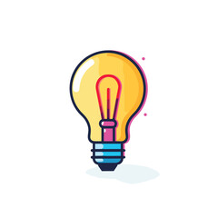 Vector flat icon of a yellow light bulb with a red light on top, representing an idea or inspiration