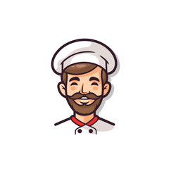 Vector flat icon of a bearded man wearing a chef hat in a flat vector icon