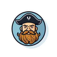 Vector flat icon of a bearded man wearing a pirate hat in a flat vector icon style