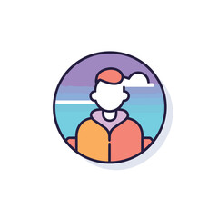 Vector flat icon of a person standing in a circle with a stunning ocean backdrop