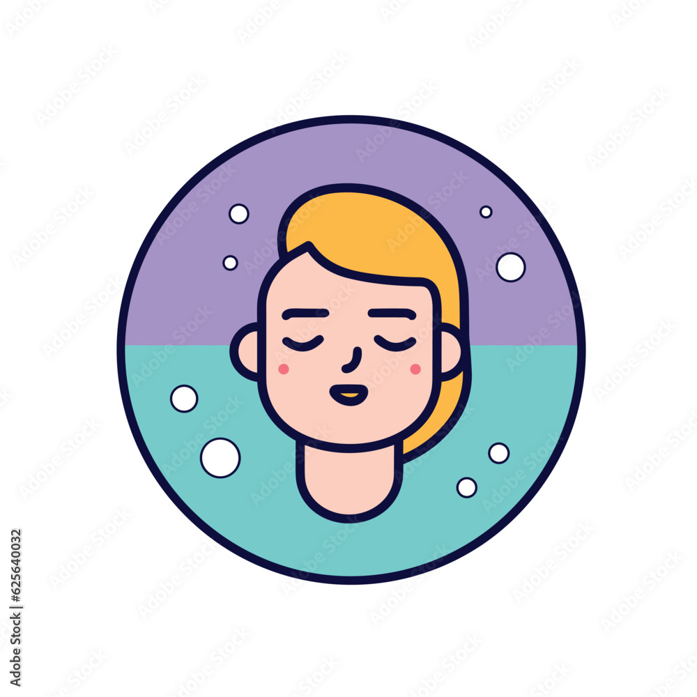Poster vector flat icon of a man face surrounded by colorful bubbles in a circular design