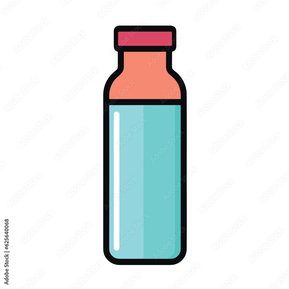 Poster vector flat icon of a vector flat icon of a bottle filled with liquid on a white background
