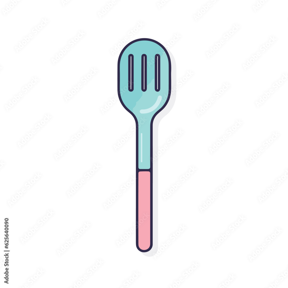 Poster vector flat icon of a colorful fork with a pink handle on a blue background