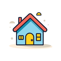 Vector flat icon of a charming house with a vibrant red roof and a cheerful yellow door