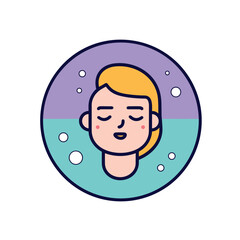 Vector flat icon of a man face surrounded by colorful bubbles in a circular design