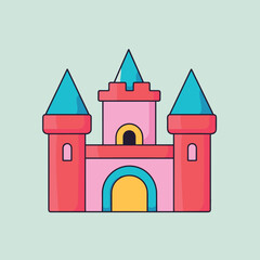 Vector flat icon of a colorful castle with unique architecture and vibrant colors