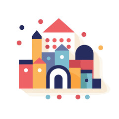 Fototapeta premium Vector flat icon of a vibrant and whimsical castle against a clean white backdrop