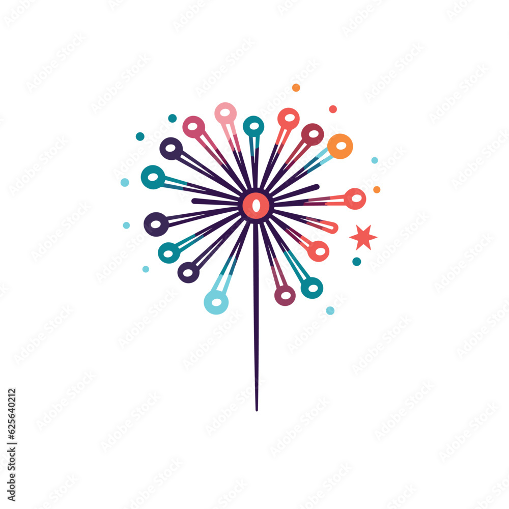 Poster vector flat icon of a vibrant dandelion with star patterns against a clean white backdrop