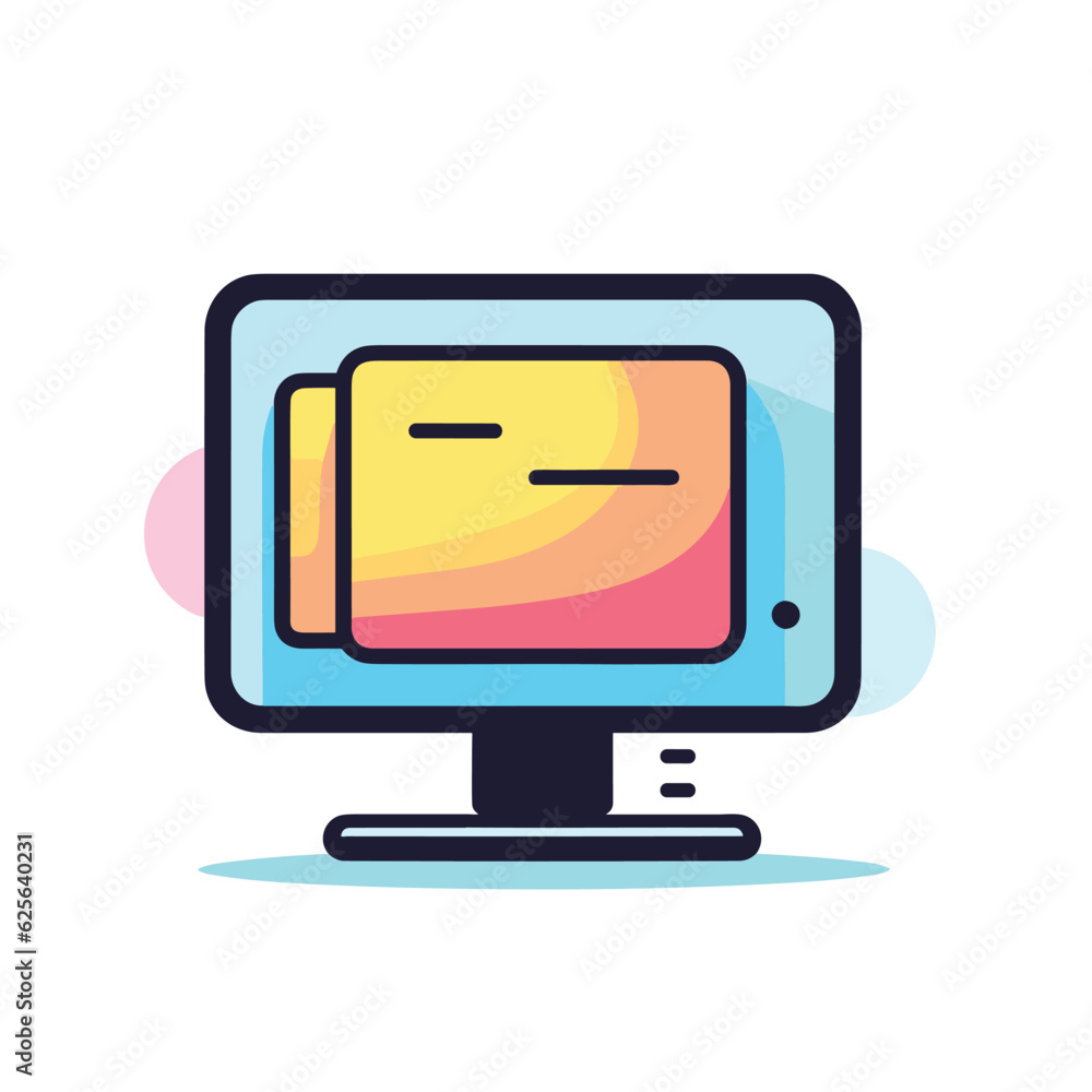 Poster vector flat icon of a computer monitor with a cute and quirky face drawn on it, adding personality t