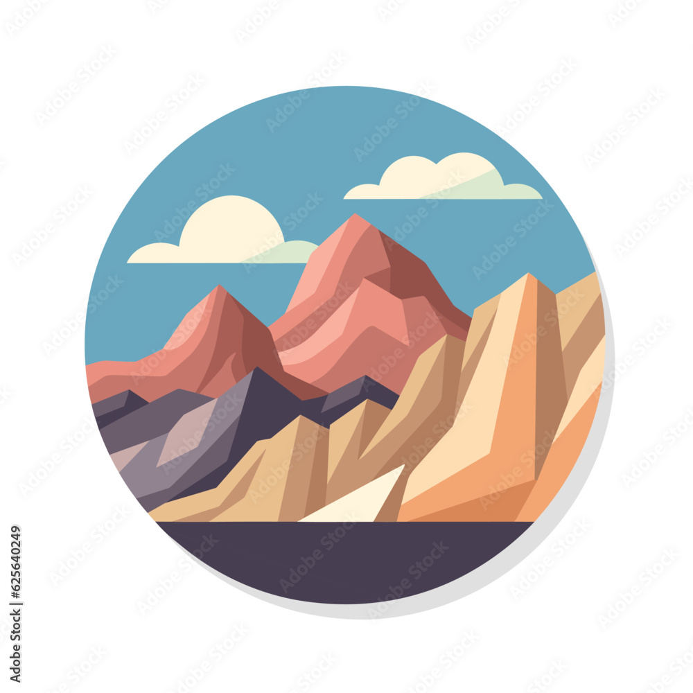 Aufkleber vector flat icon of a flat vector icon of mountains in a round shape