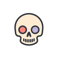 Vector flat icon of a flat vector icon of a skull with two colored eyes