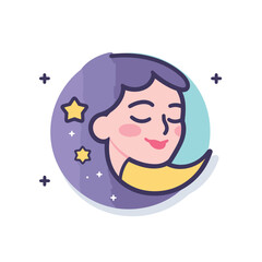 Vector flat icon of a woman with crescent and star symbols on her face