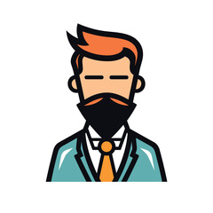 Vector flat icon of a stylish and professional man in a suit with a beard