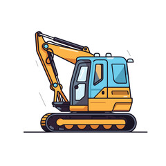 Vector flat icon of a yellow and black excavator on a white background