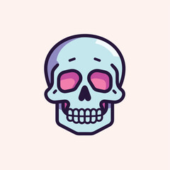 Vector flat icon of a pink eyed skull on a minimalist pink background