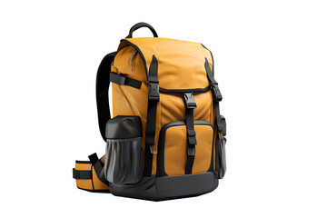 yellow tourist backpack on a transparent background. png file. Generative AI - obrazy, fototapety, plakaty