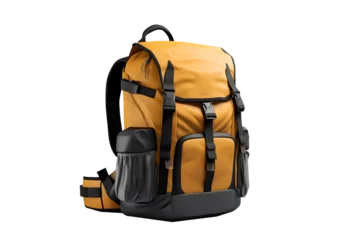 Foto op Plexiglas yellow tourist backpack on a transparent background. png file. Generative AI © Kordiush