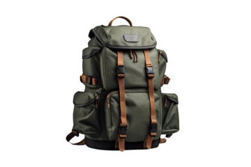 tourist khaki backpack on a transparent background. png file.