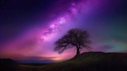 Captivating Purple Aurora Borealis over Night Sky. Generative AI