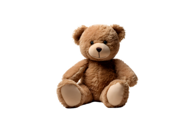 Plush brown teddy bear on a transparent background. png file. Generative AI