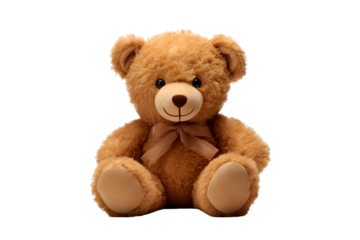 Plush brown teddy bear on a transparent background. png file. Generative AI