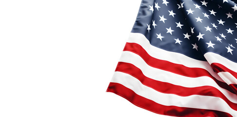 The US flag set in the corner of the frame on a transparent background. png file. Generative AI