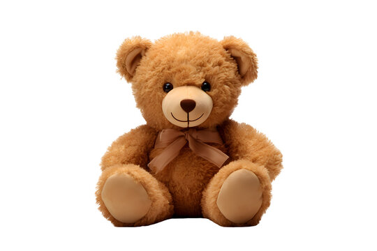 Plush brown teddy bear on a transparent background. png file. Generative AI