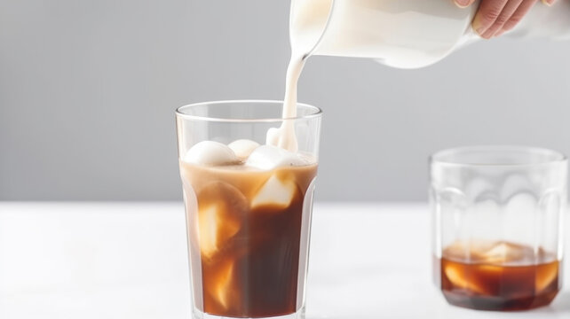 Chilled Iced Coffee infused with Fresh Milk. Generative AI