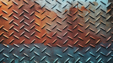 Seamless old worn grungy metal diamond plate pattern. Generative Ai