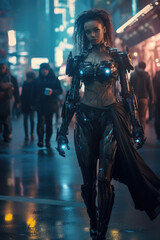 Obraz premium Sci-Fi Fantasy Girl at night in the city