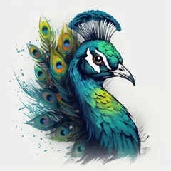 Fotobehang peacock vector illustration for t shirt drawn in adobe illustrator. Generative AI © Aditya