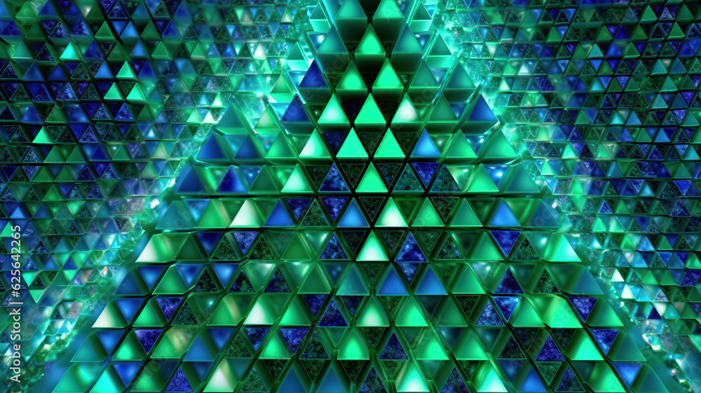 Poster wallpaper for sierpinski triangle fractal in green and blue mathematics self similar recursive conce