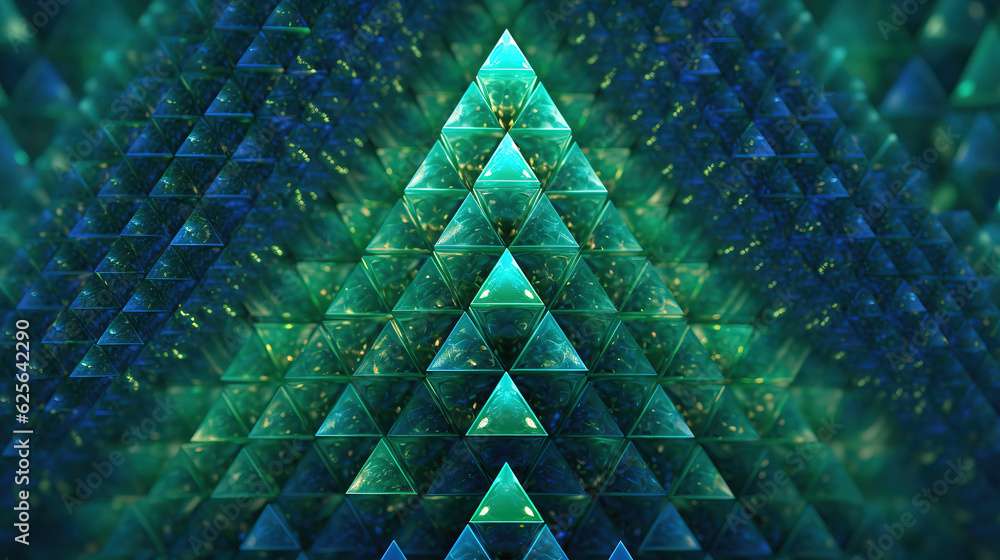 Poster wallpaper for sierpinski triangle fractal in green and blue mathematics self similar recursive conce
